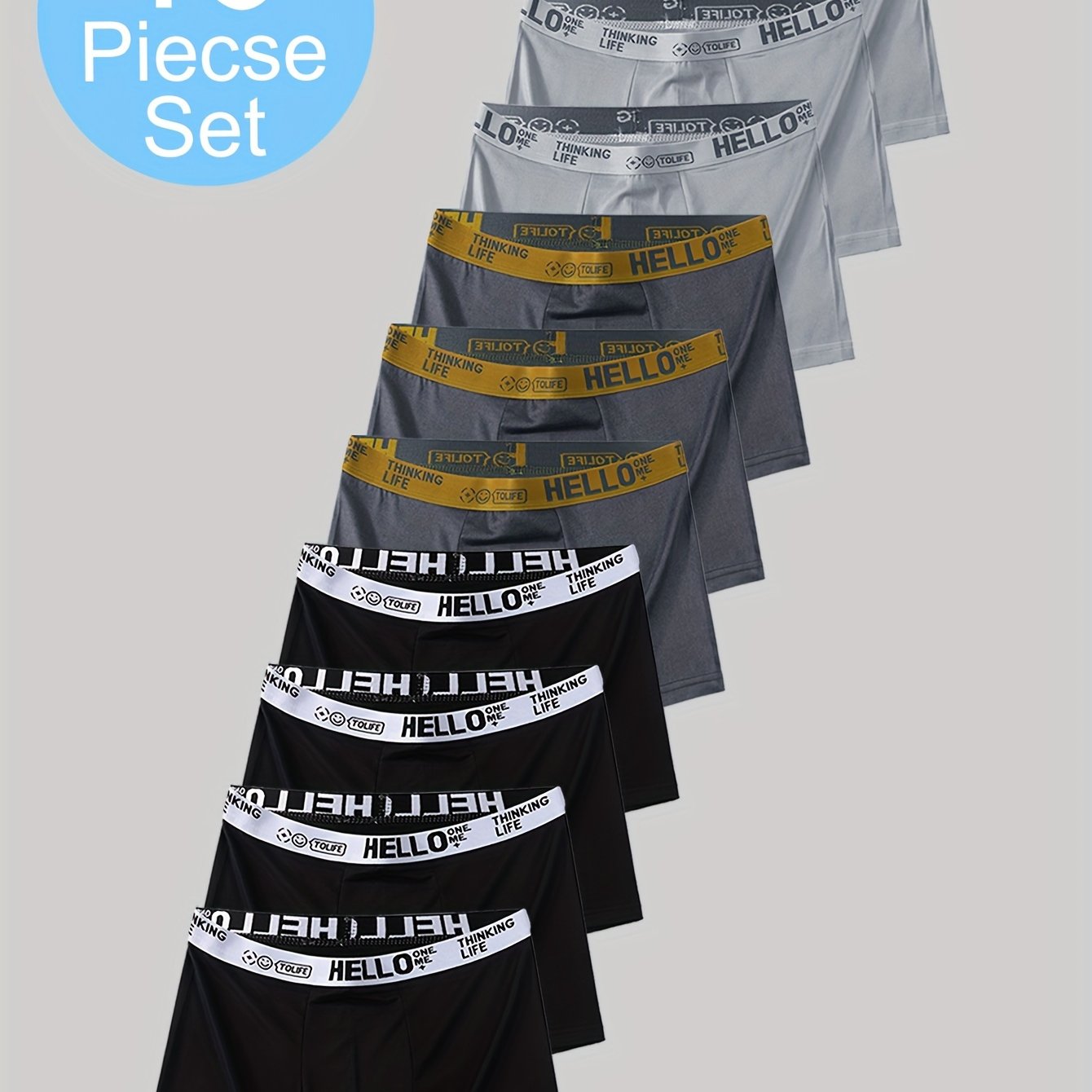 10 dona Erkaklar uchun Boxer Briefs 'Hello' Print bilan - Tez quriydigan, nafas oladigan, qulay, yuqori cho'ziluvchan, bir rangda, polyester va spandeksdan tayyorlangan, zamonaviy.