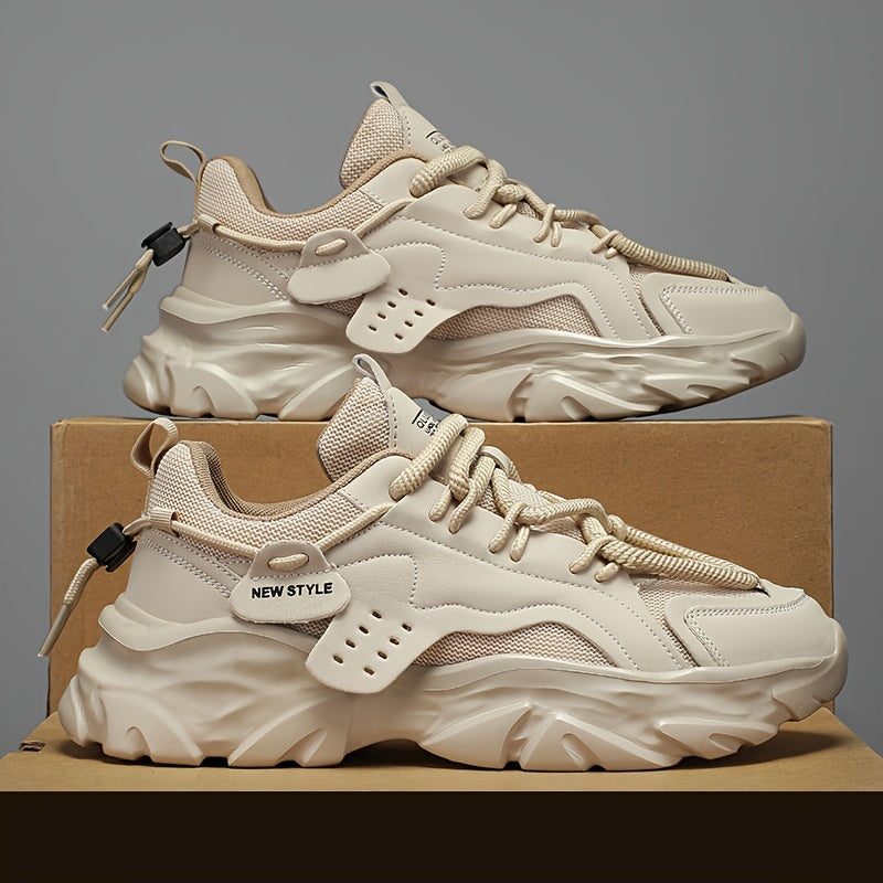 Men's Solid Color Breathable Running Sneakers with Thick Bottom for Training and Fitness