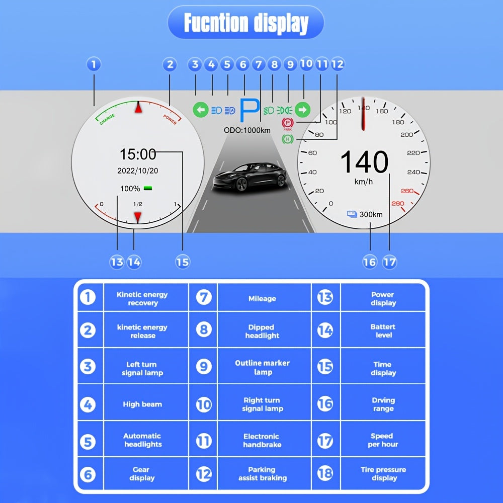 17.27cm HD IPS Transport displeyi ko‘p funktsiyali ekran Tesla Model 3/Y uchun