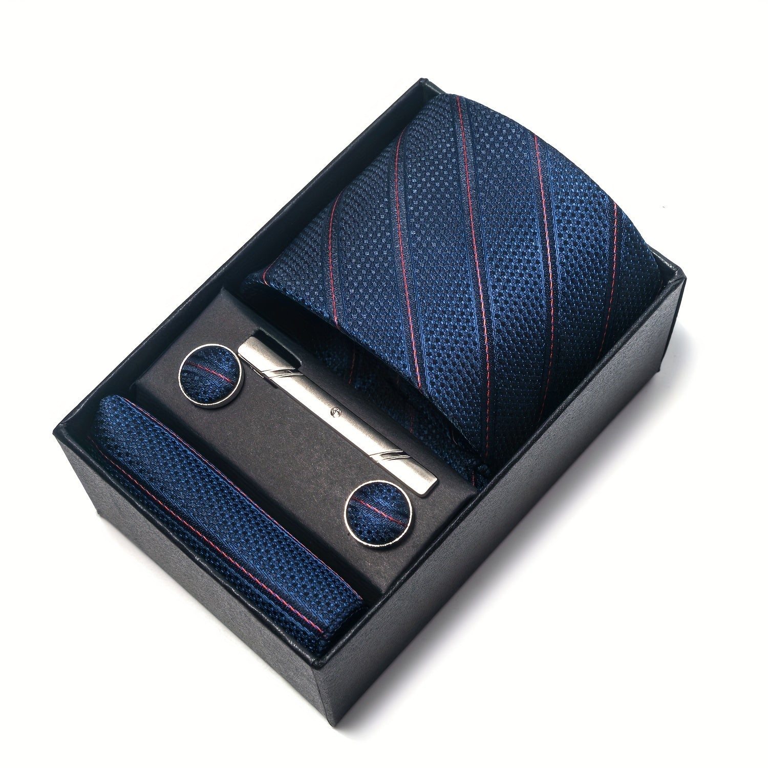 Men's Gift Box Set with Tie, Pocket Square, Cufflinks and Tie Clip for Weddings