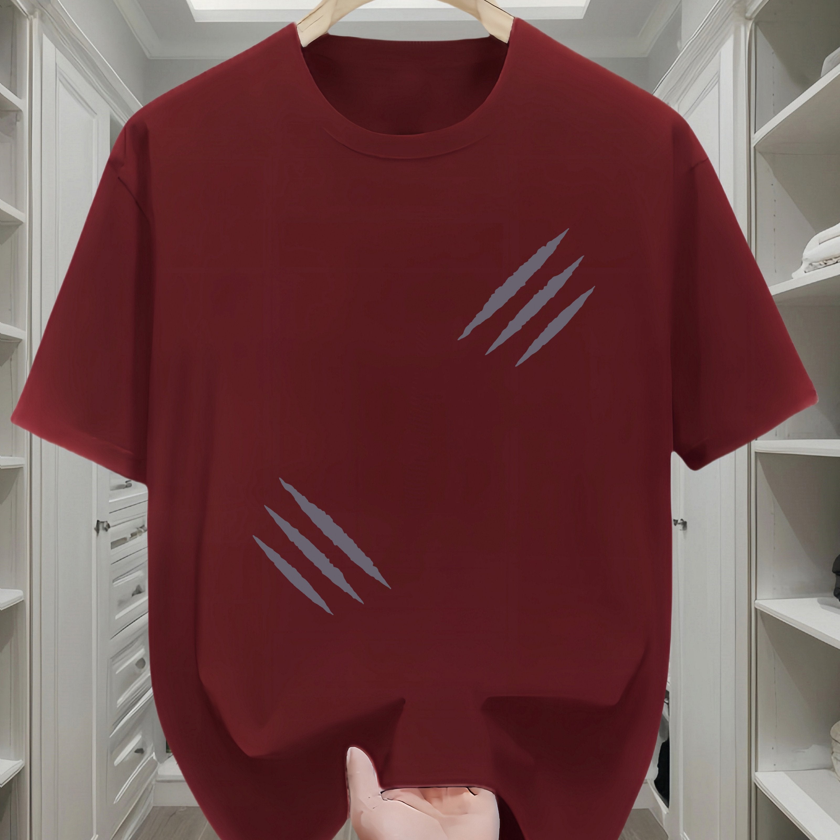 Camiseta de algodón para hombre de manga corta, cuello redondo, casual, para todas las estaciones, con patrón geométrico