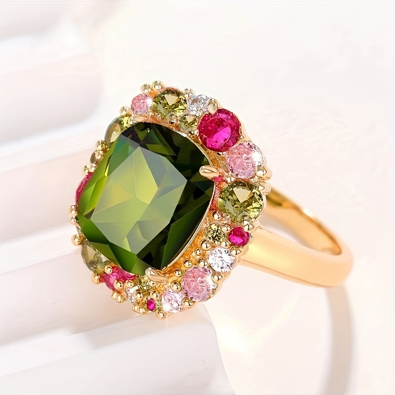Green Synthetic Gemstone Ring for Women Engagement Jewelry
