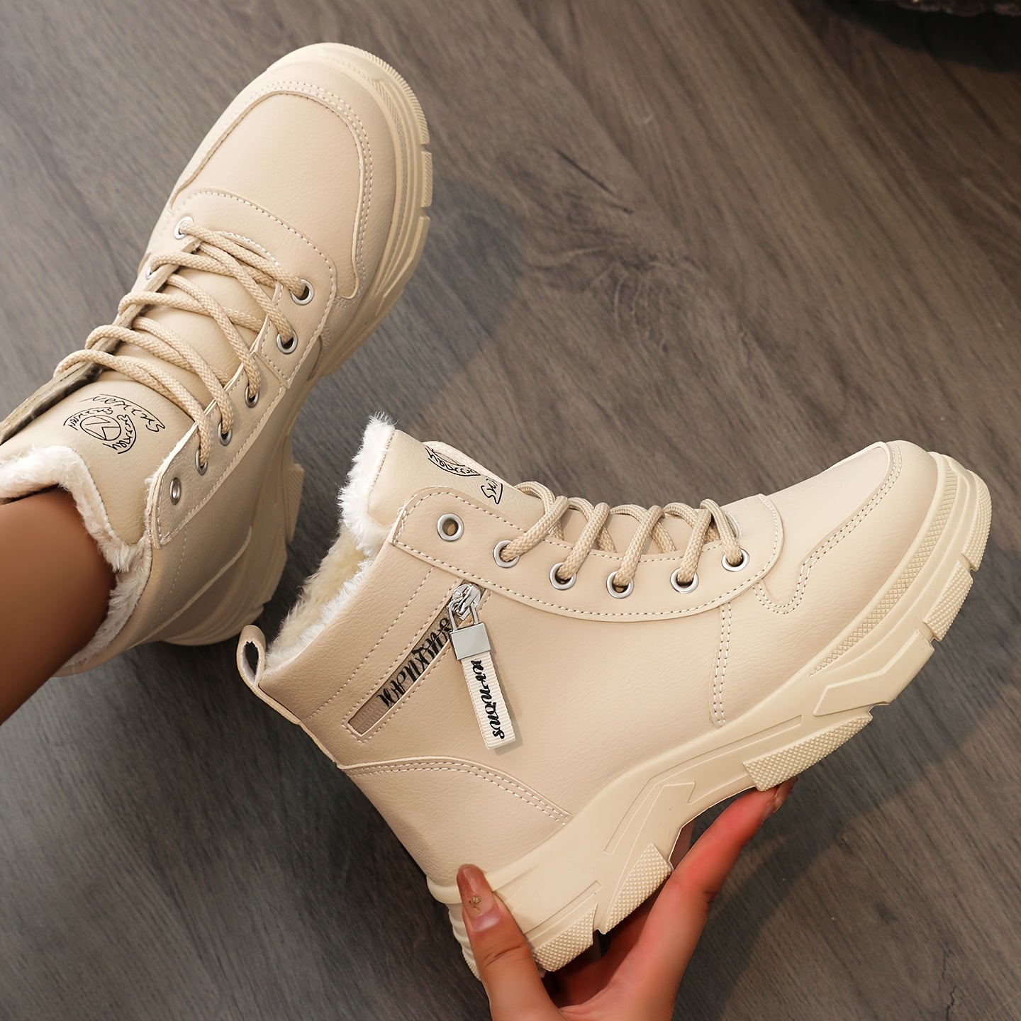 Women's Warm Plush-Lined Ankle Boots with Side Zipper for Winter Snow