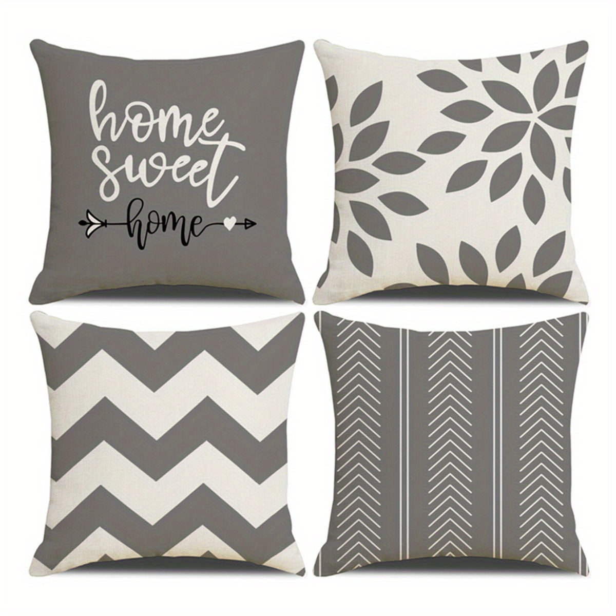 Four Piece Square Cushion Cover Set with Zipper Printed Pillowcases for Living Room and Bedroom Decor