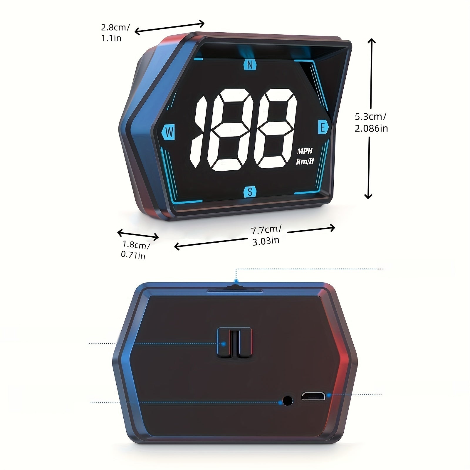 Car HUD Head-Up Display Speedometer Odometer with Colorful Light, Auto Brightness