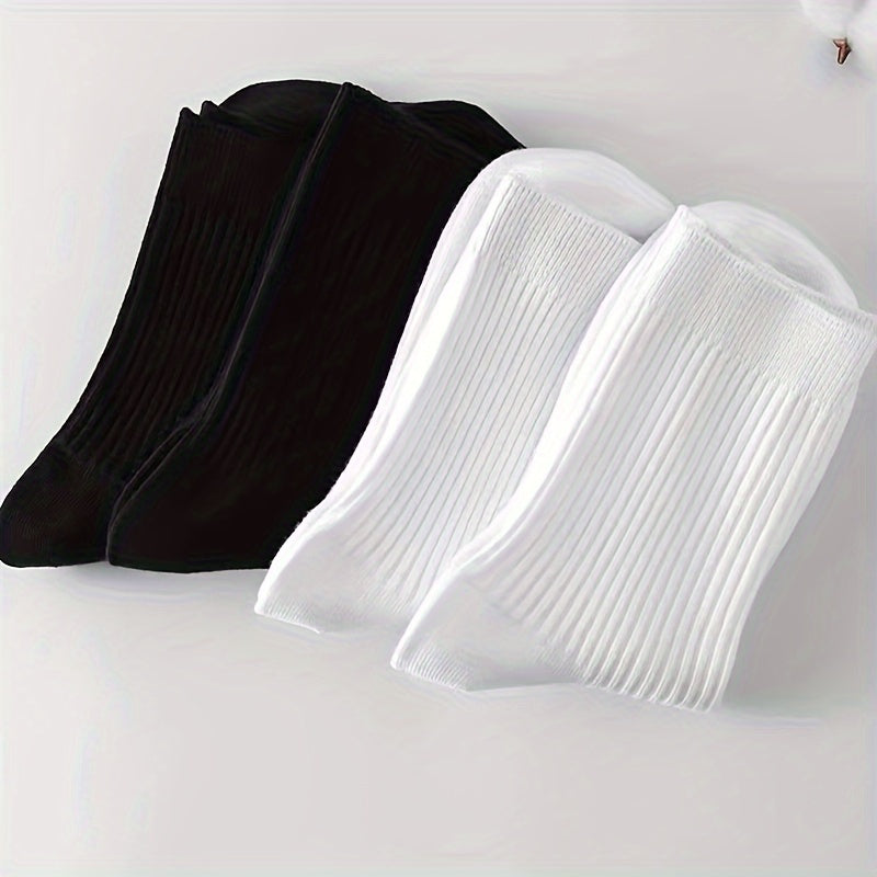 Men's Black and White Thickened Mid-Tube Socks Set for Autumn Winter