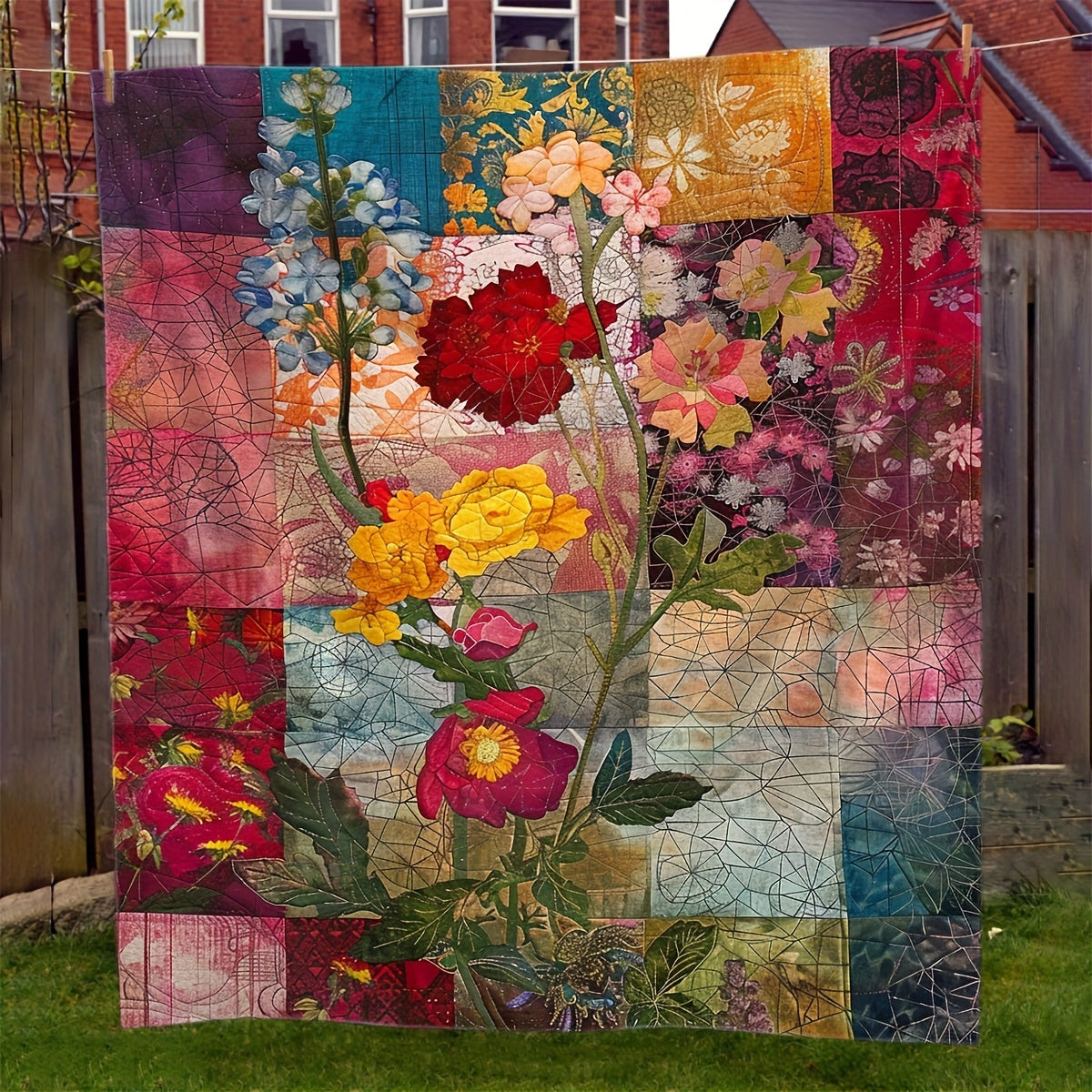 Fleece Blanket with Floral Patchwork Design Cozy Rustic Cabin Style Throw for Daughters