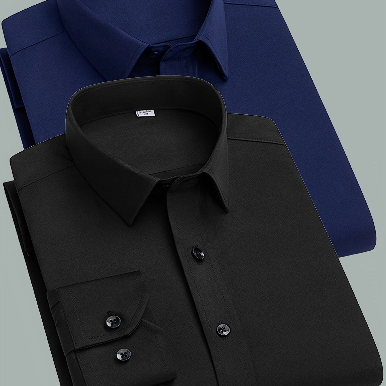 Men's Work Style Polyester Dress Shirts Set of Two Solid Color Regular Fit Long Sleeve Lapel Collar