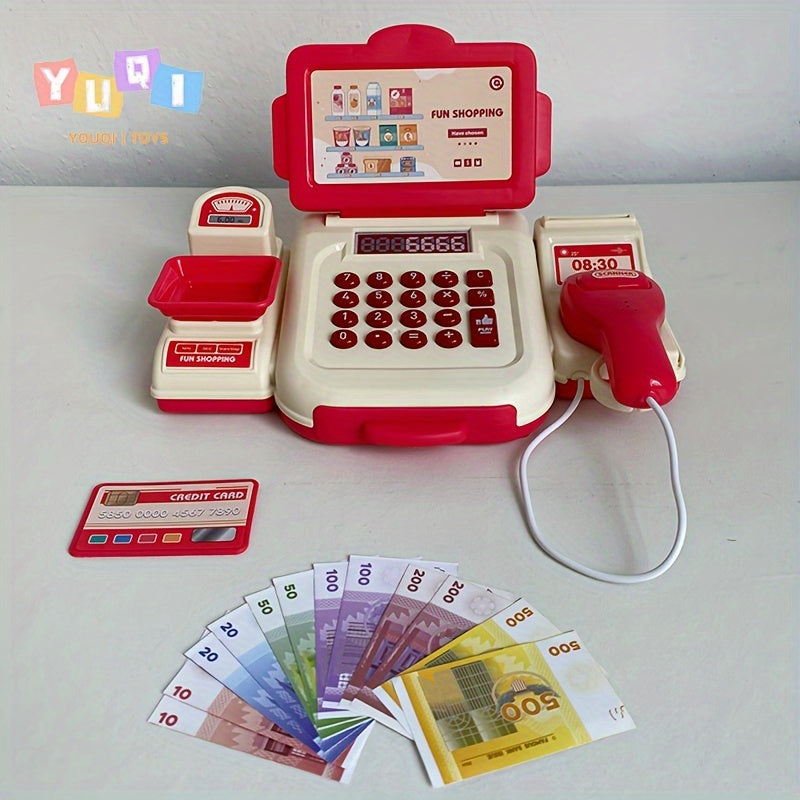 Kids' Toy Cash Register for Ages 3-6 with Scanner and Educational Role Play Red and Blue