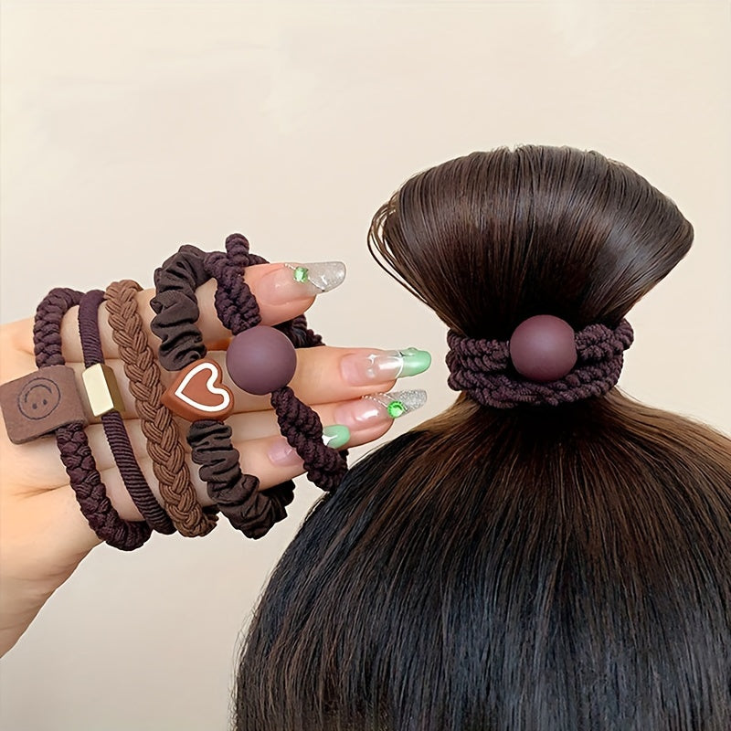 Casual Polyester Hair Ties Set with Heart and Smile Charms for Women