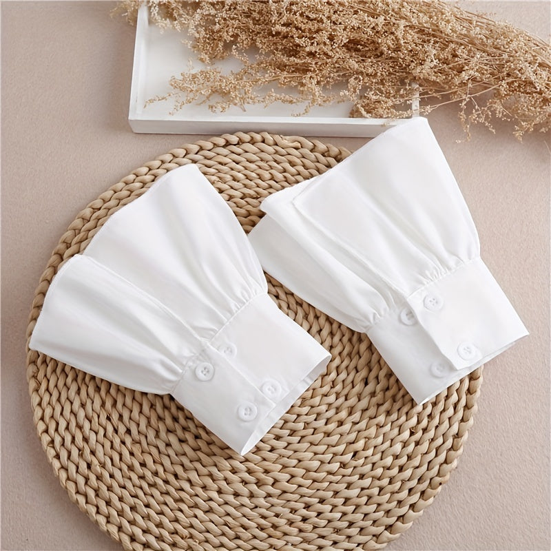 Women's White Sleeve Accessories with Ruffles and Trumpet-Shaped Design