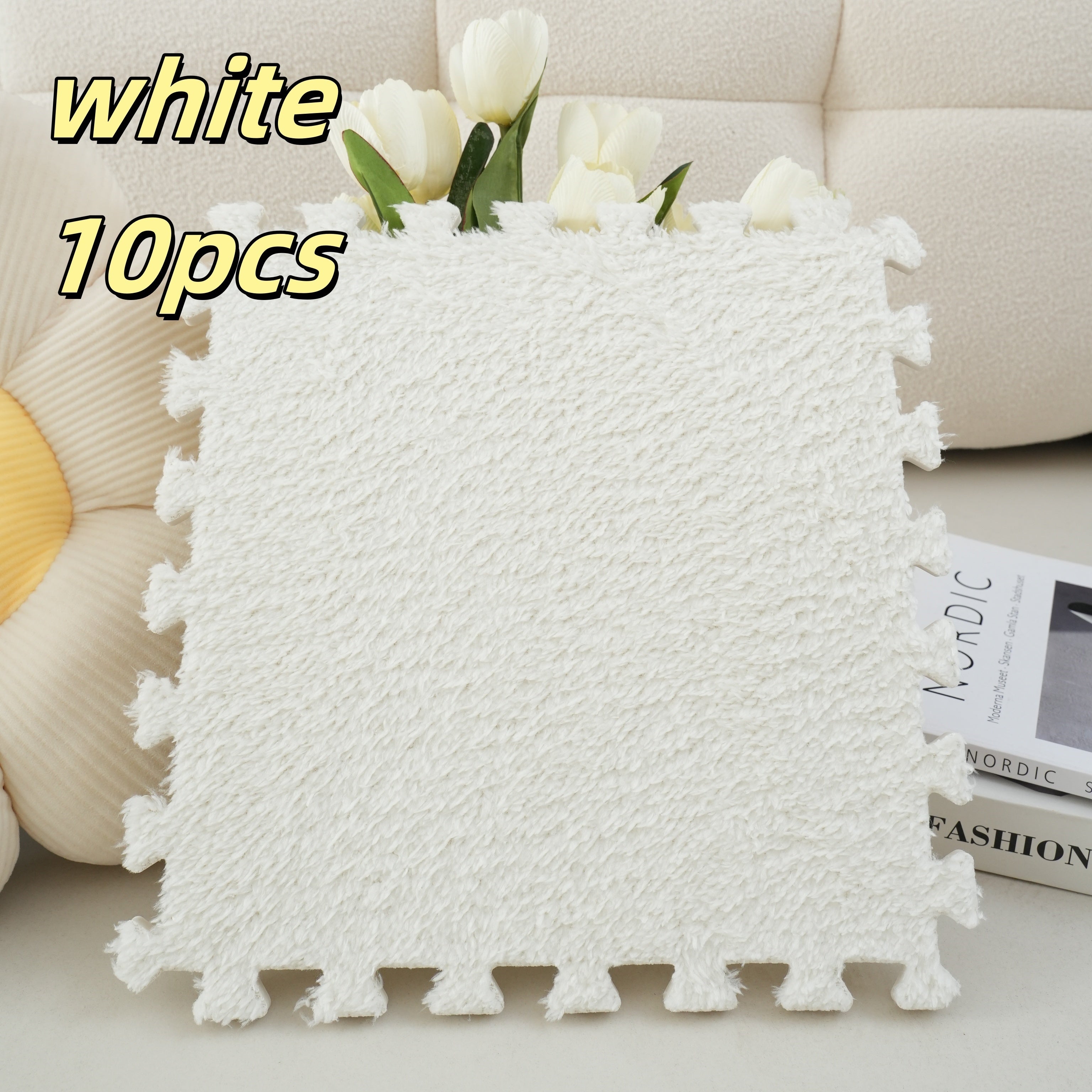 Set of 10 Interlocking Foam Play Mats for Kids and Pets Non-Slip Floor Tiles in Black Gray White