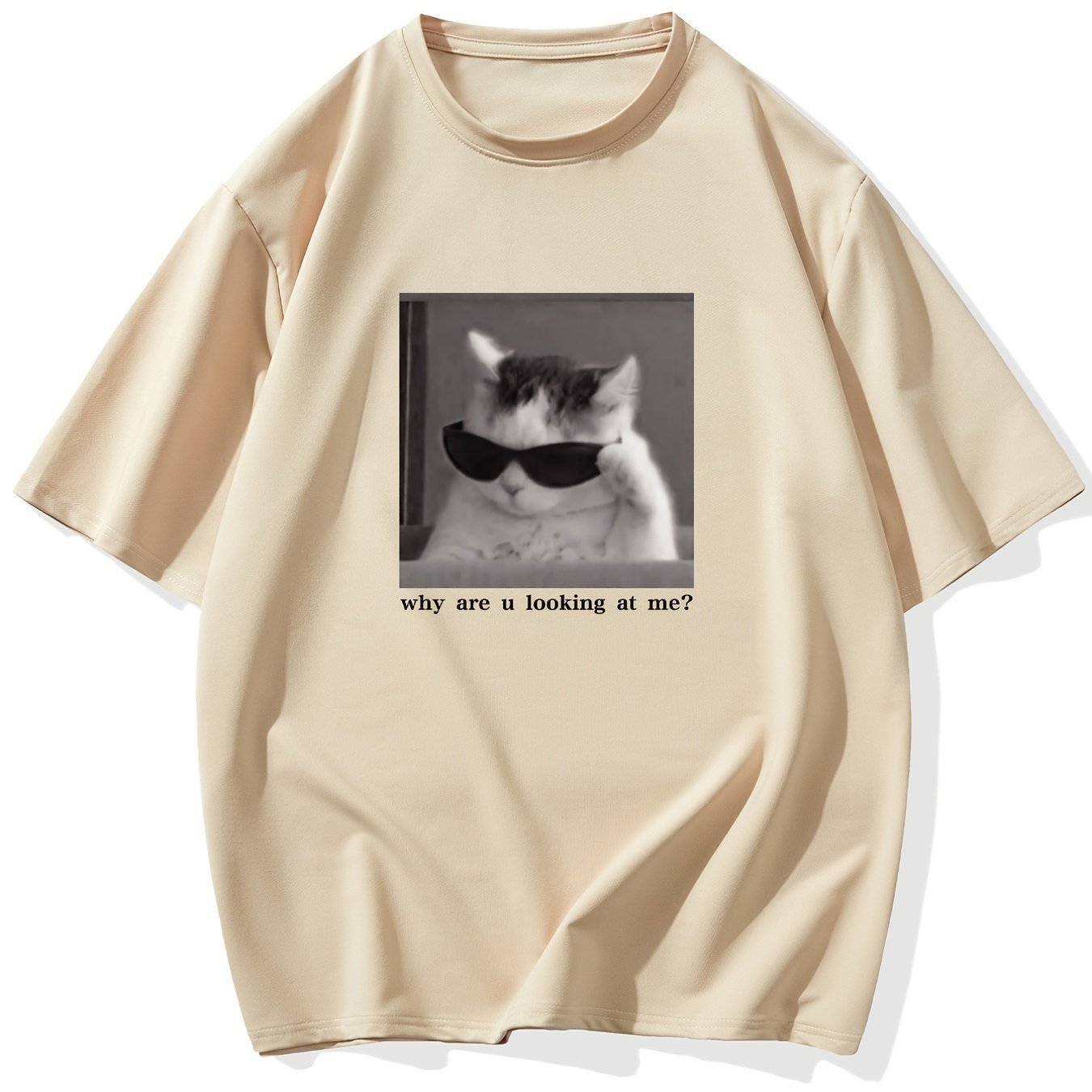 Мужская футболка большого размера с коротким рукавом и принтом кота, полиэстеровая смесь, повседневное лето