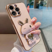 Electroplated Rabbit Stand Case for iPhone Models TPU Cartoon Holder and Stand
