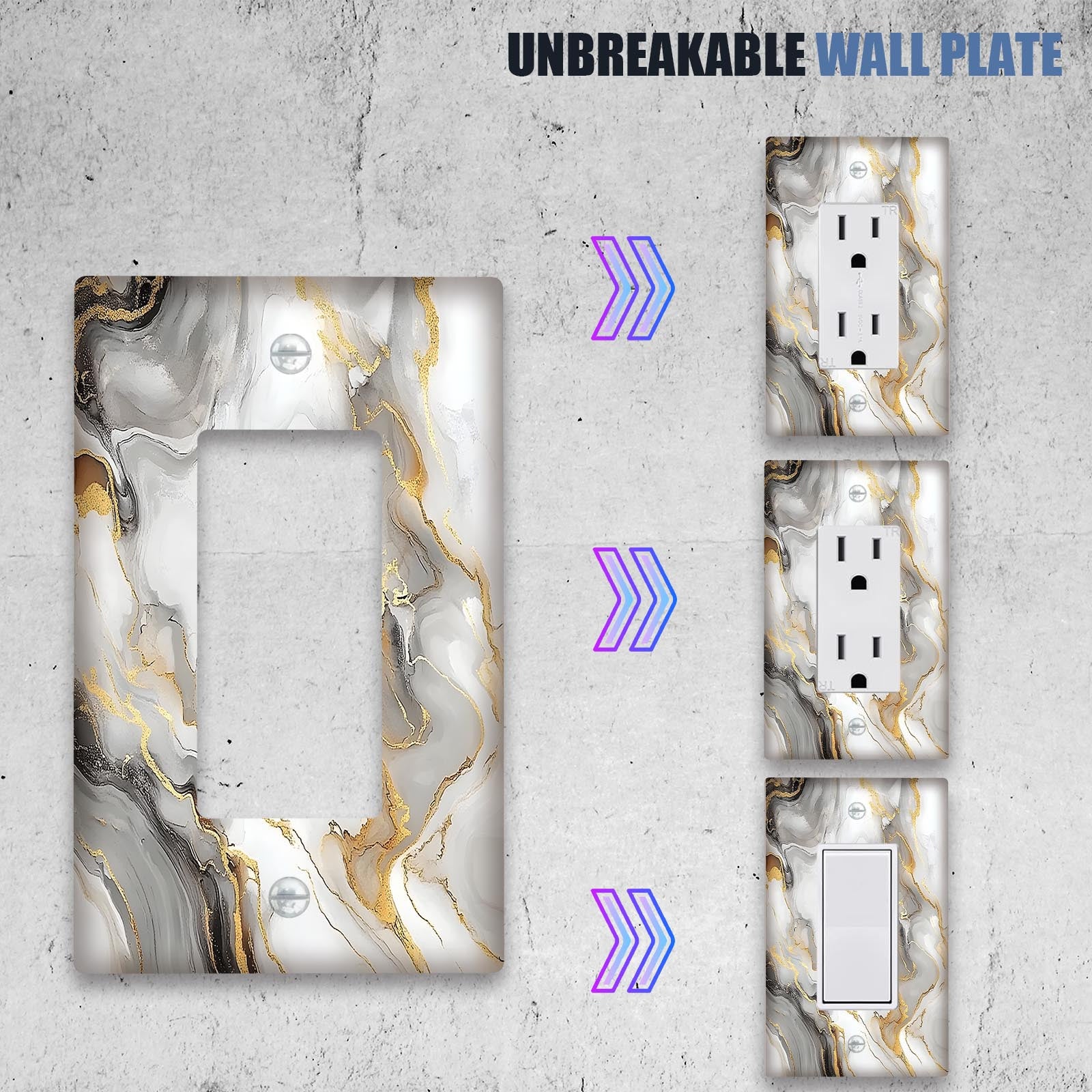 Grey Marbled Decorative Outlet Cover for Bedroom Kitchen Office Home Decor No Electricity