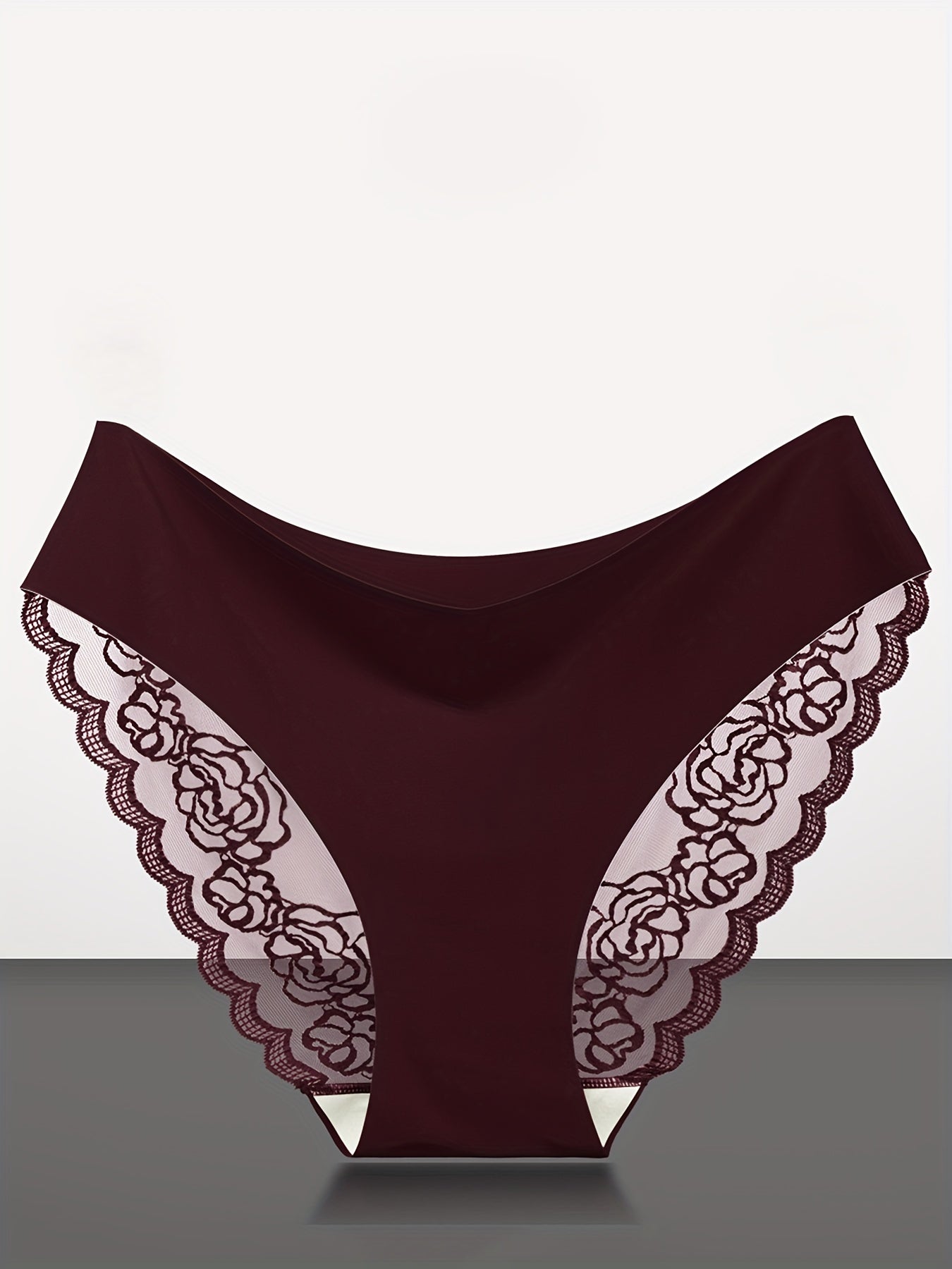 4-Pack Women's Seamless Lace Trim Panties Breathable Nylon Solid Colors Hipster Underwear