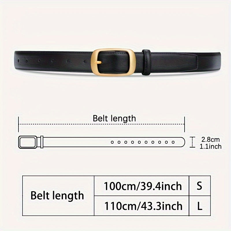 Women's Leather Belt Cowhide Simple Button Fashion for Black Jeans