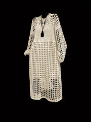 Qora to'qilgan plyaj kiyimi, uzun qo'l, bo'sh joyli, tənəffüs qiladigan polyester aralashmasi, ta'til uchun kiyinadigan qoplama