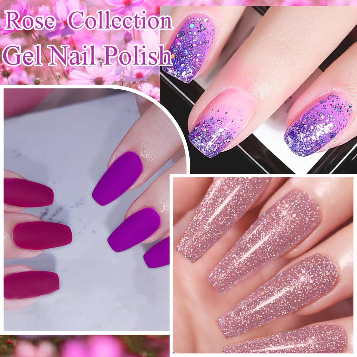 Gel Nail Polish Pink Purple Glitter Soak Off LED Manicure All Seasons