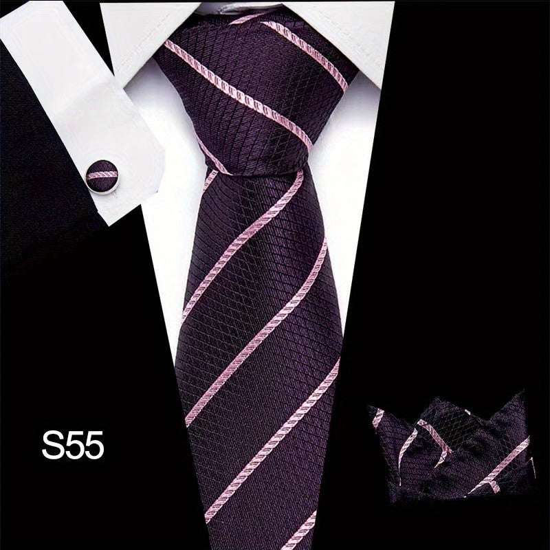 Men's Tie Set with Cufflinks and Square Scarf for Business Formal Wear
