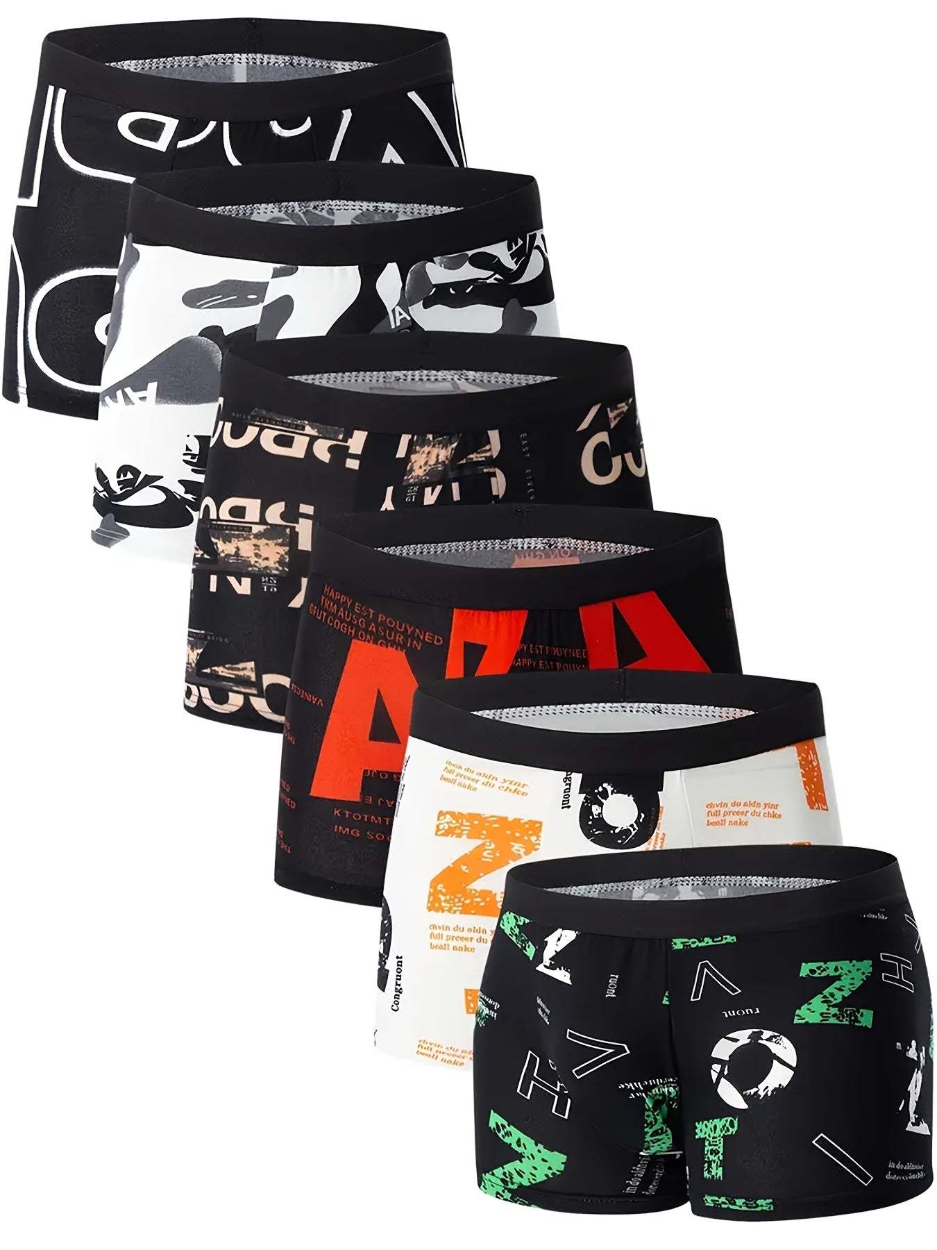 Men's Breathable Boxer Briefs with Letter Patterns Quick-Drying Four-Way Stretch Polyester
