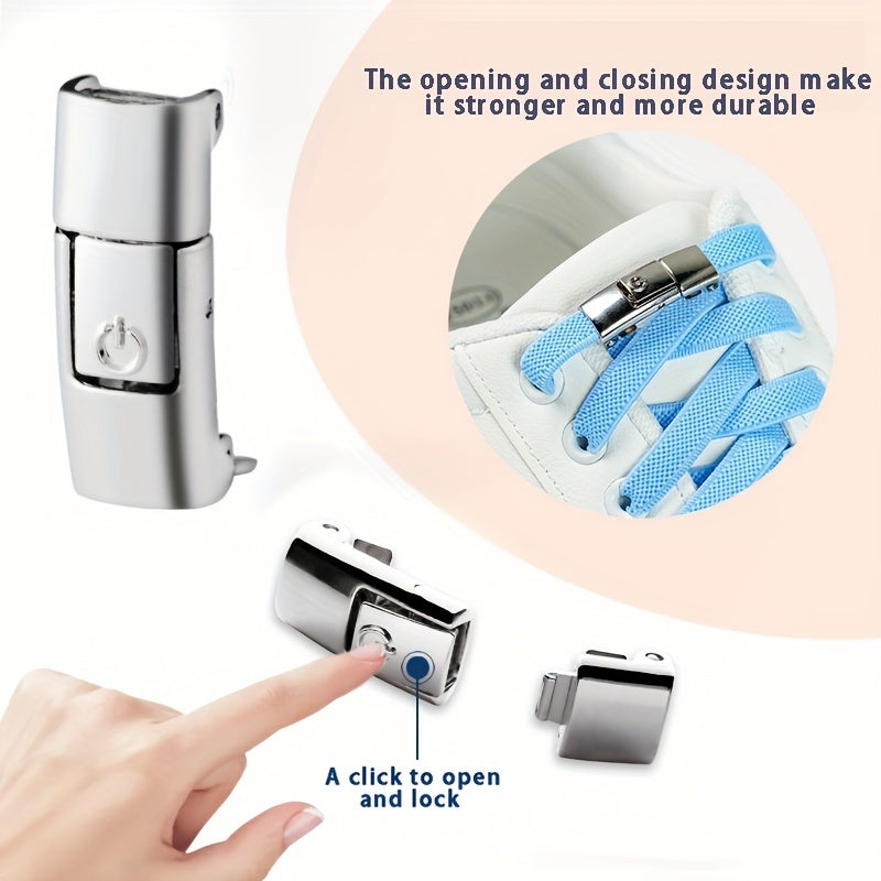 No-Tie Shoe Laces with Metal Buckle for Kids and Adults, Secure Fit