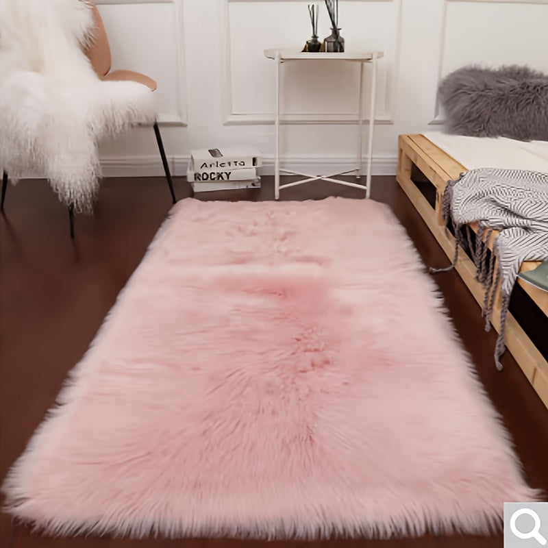 White Faux Sheepskin Rug, Plush Carpet for Living Room and Bedroom