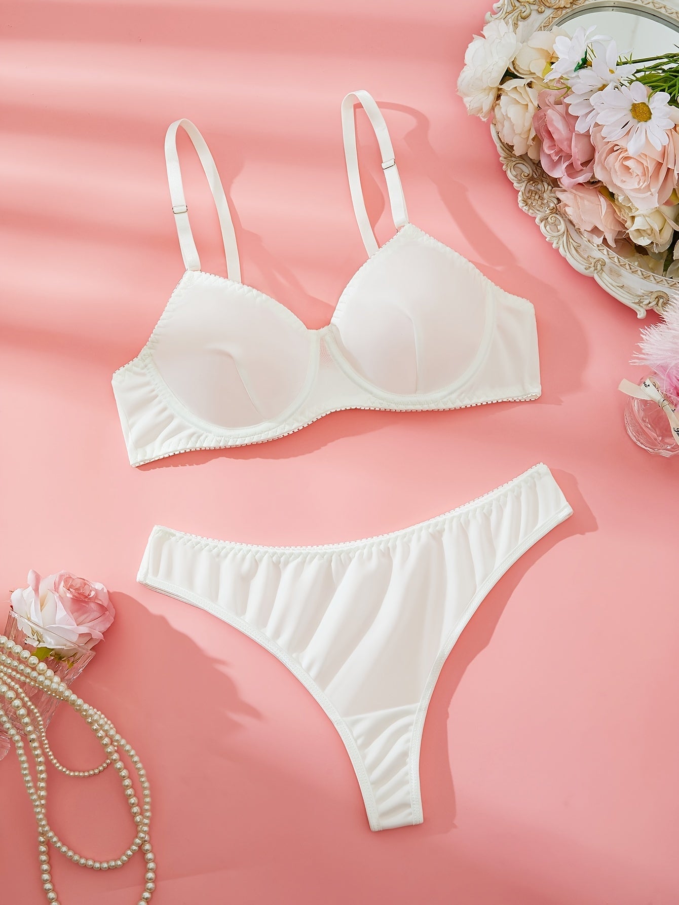 Women's Satin Lingerie Set with Thin Shoulder Straps and Lace Details