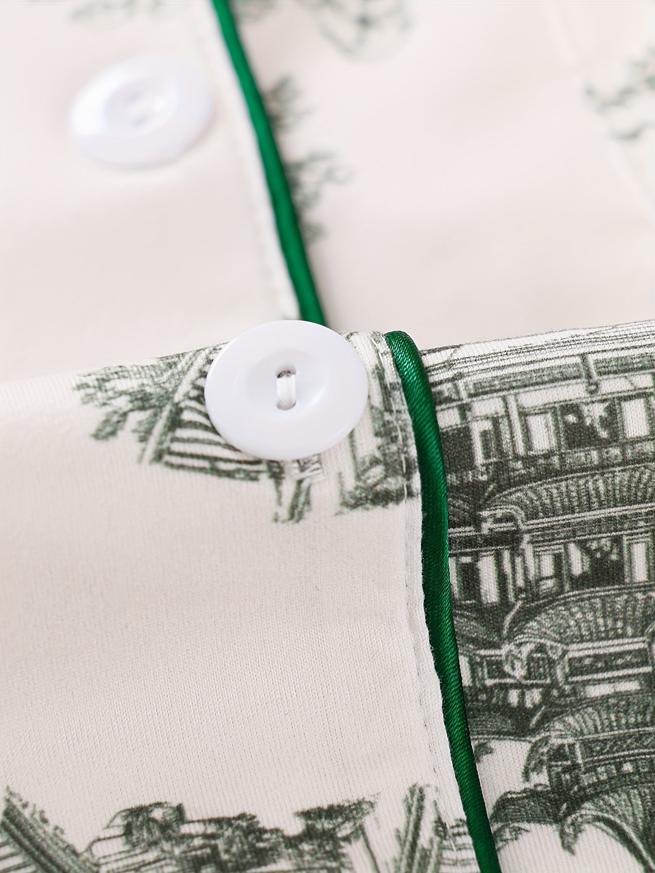 Plus Size Women's Pajama Set with Ink Painting Design Long Sleeve Button-Up Top and Cozy Pants