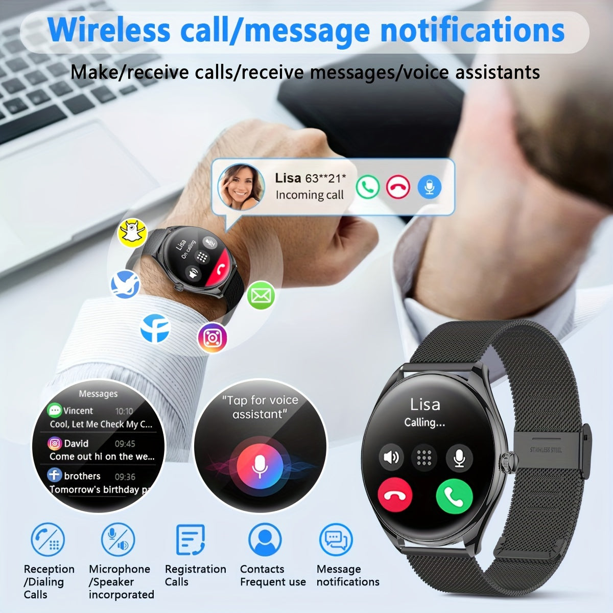 Erkaklar va ayollar uchun aqlli soat 1.43 dyuym AMOLED displey Bluetooth 5.0 fitness izlovchi