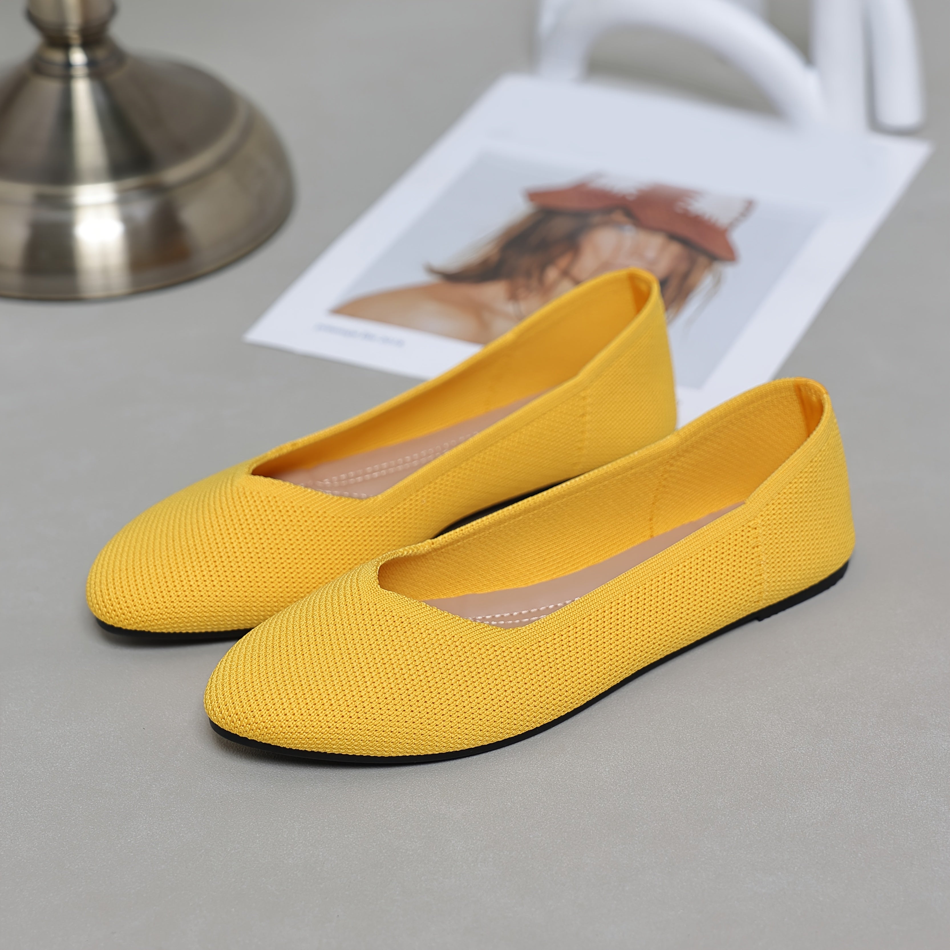 Women Knitted Slip-On Flats Breathable Casual Ballet Shoes