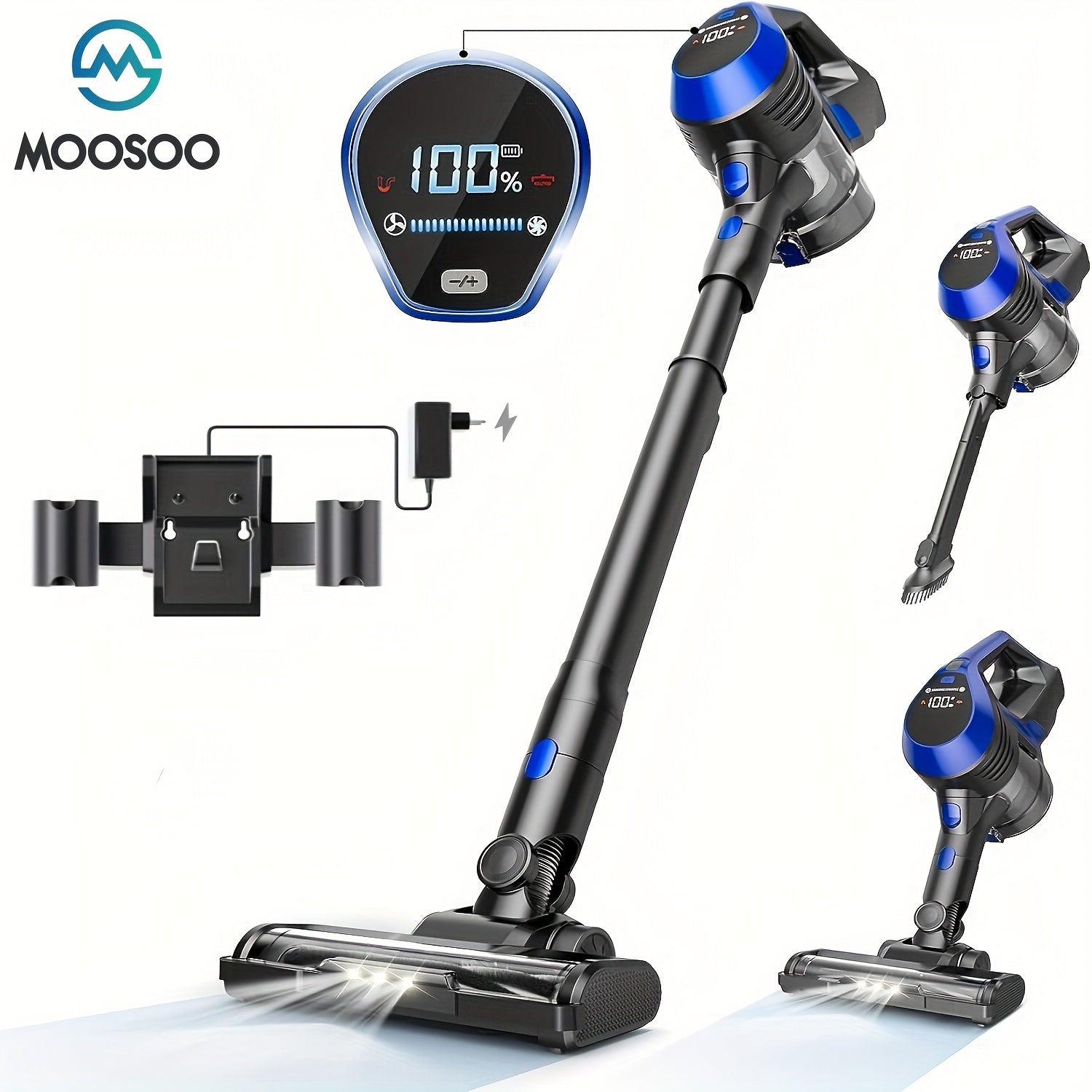 LED displeyli simsiz stick changyutgich 6-in-1 yengil, yuqori tortish kuchiga ega, hayvonlarning tuklari uchun moʻljallangan qattiq pol uchun