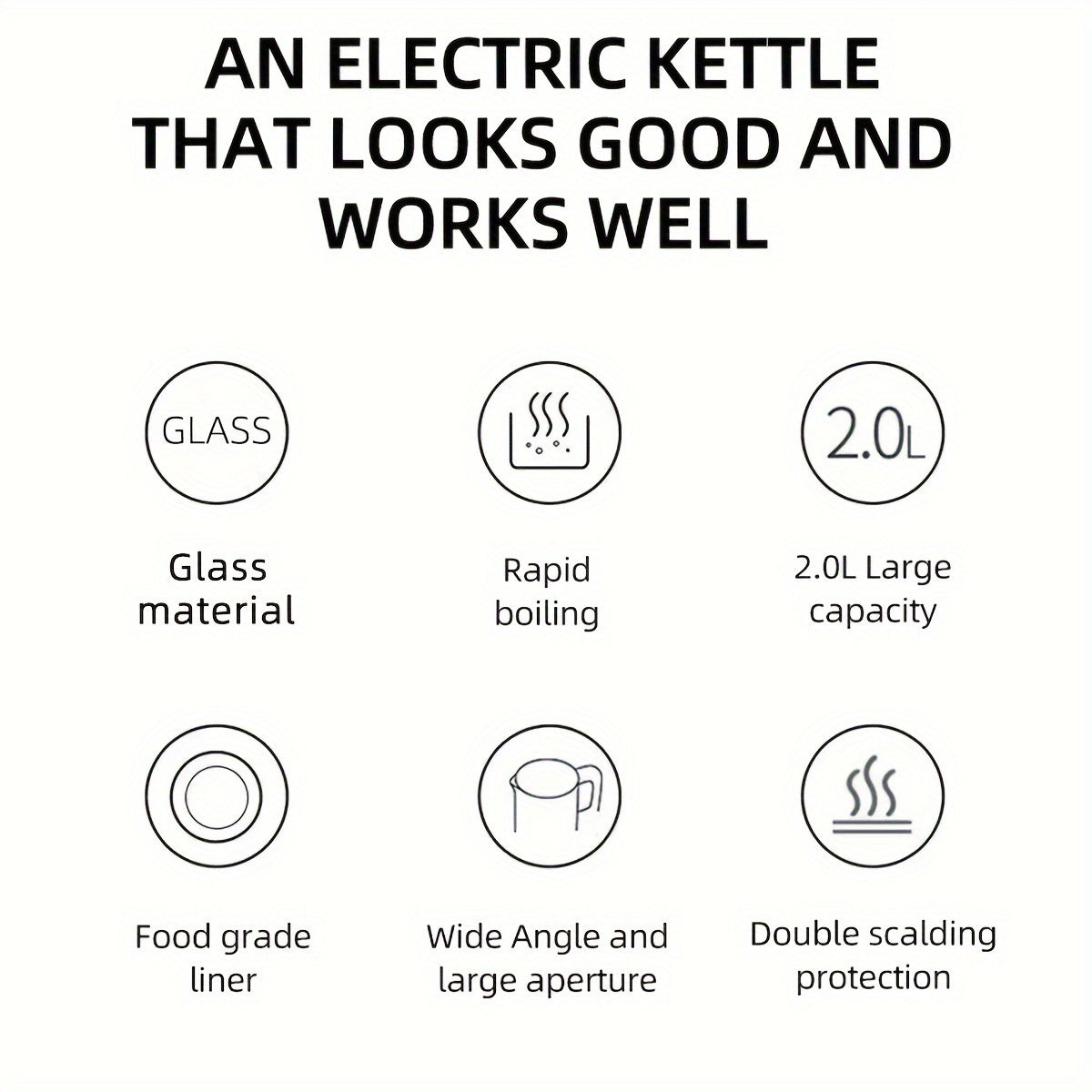 1 dona FLZH Elektron Shisha Choynak, 2.0L, Tez Qaynatish, Moviy Yorug'lik, Noxush Metall Filtri, Keng Ochiq, 220-240V Yevropa Ustuni, Hidi Yo'q, Og'ir Metallsiz, Choy va Issiq Suv Uchun