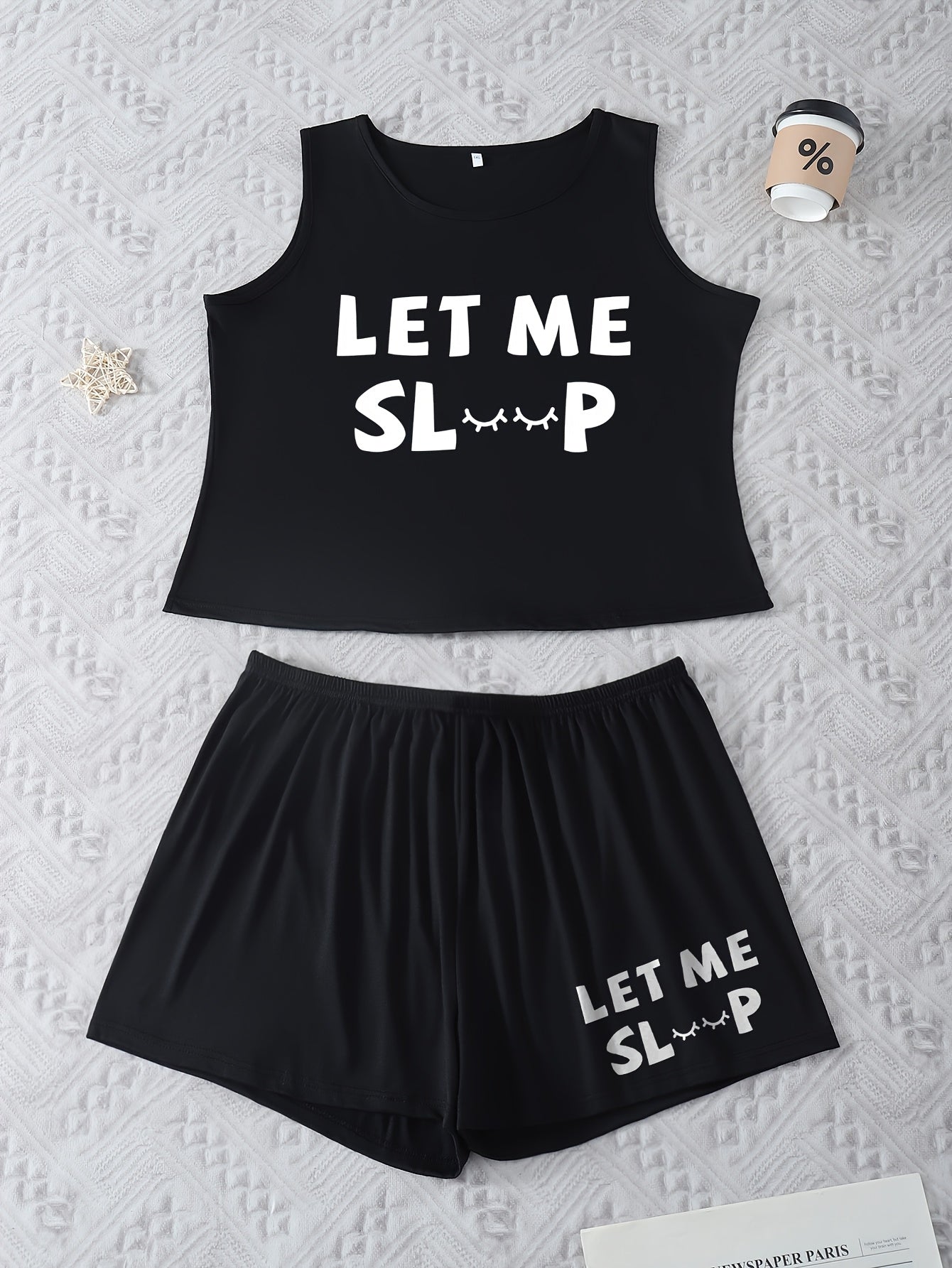 Women Plus Size Pajama Set Round Neck Letter Print Comfortable Sleepwear