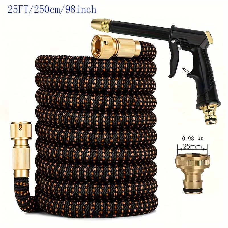 Telescopic Rubber Garden Hose with Pressure Nozzle for Car Wash and Gardening