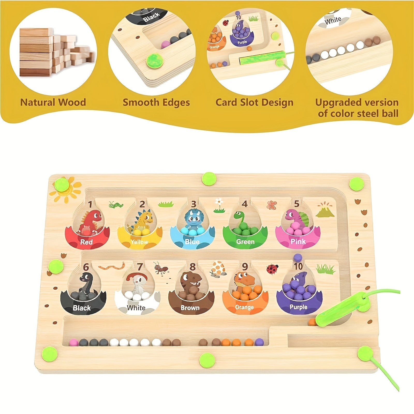 Small Wooden Dinosaur Magnetic Maze Puzzle Educational Toy for Kids Ages 3+