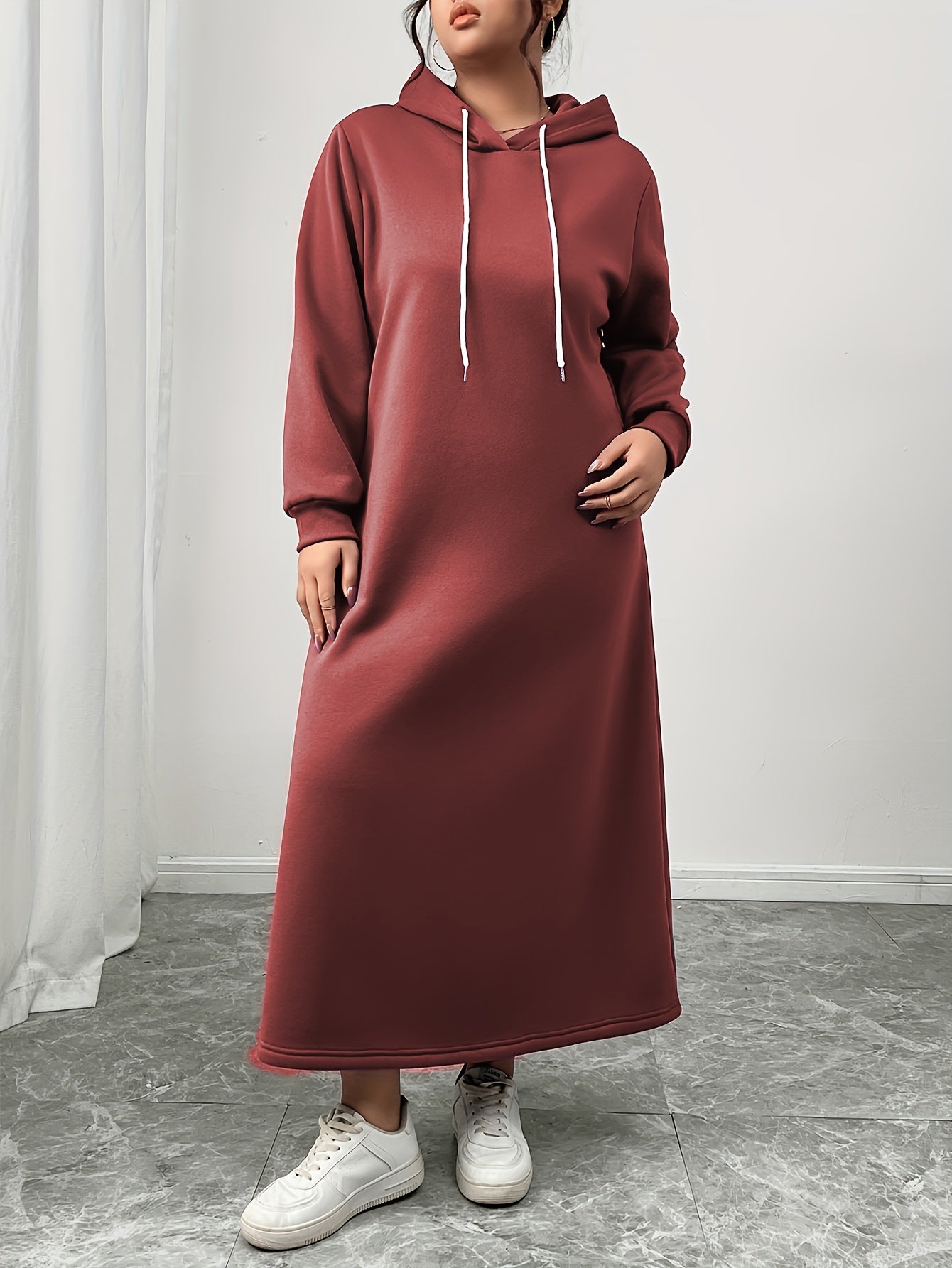 Women's Casual Wool Blend Hooded Dress Maroon Fitted Winter Wear