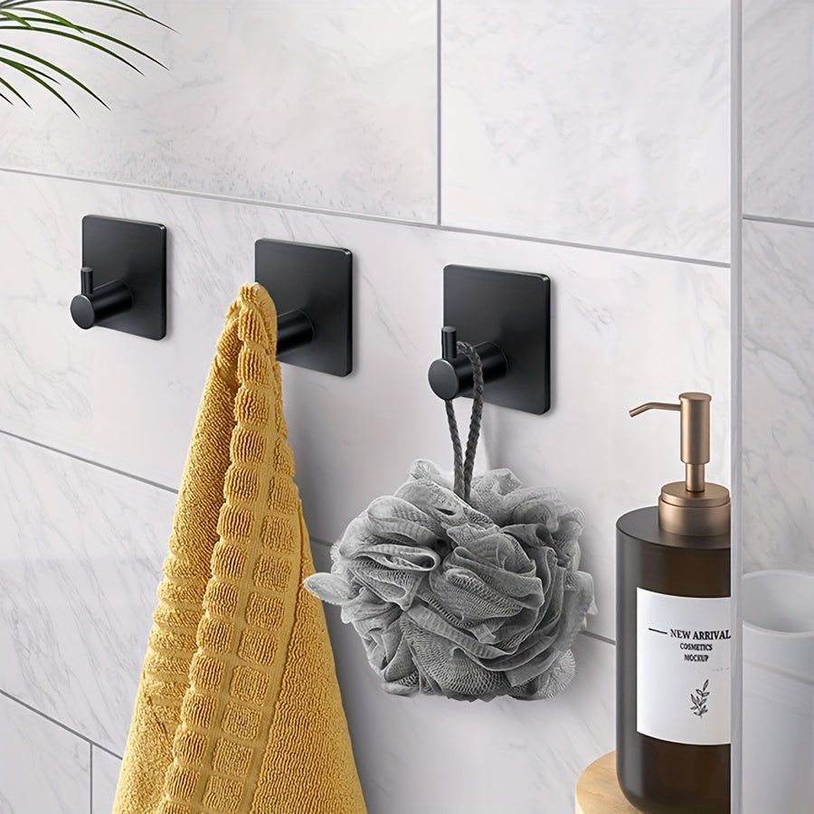 Black Stainless Steel Matte Towel Hooks Heavy Duty Adhesive Bathroom Kitchen Robe No Punching