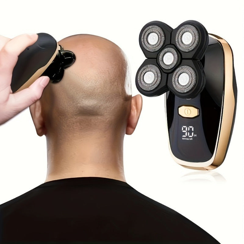 Беспроводная электробритва с LED-дисплеем, перезаряжаемая, для брития головы, 5 лезвий, USB, эргономичная