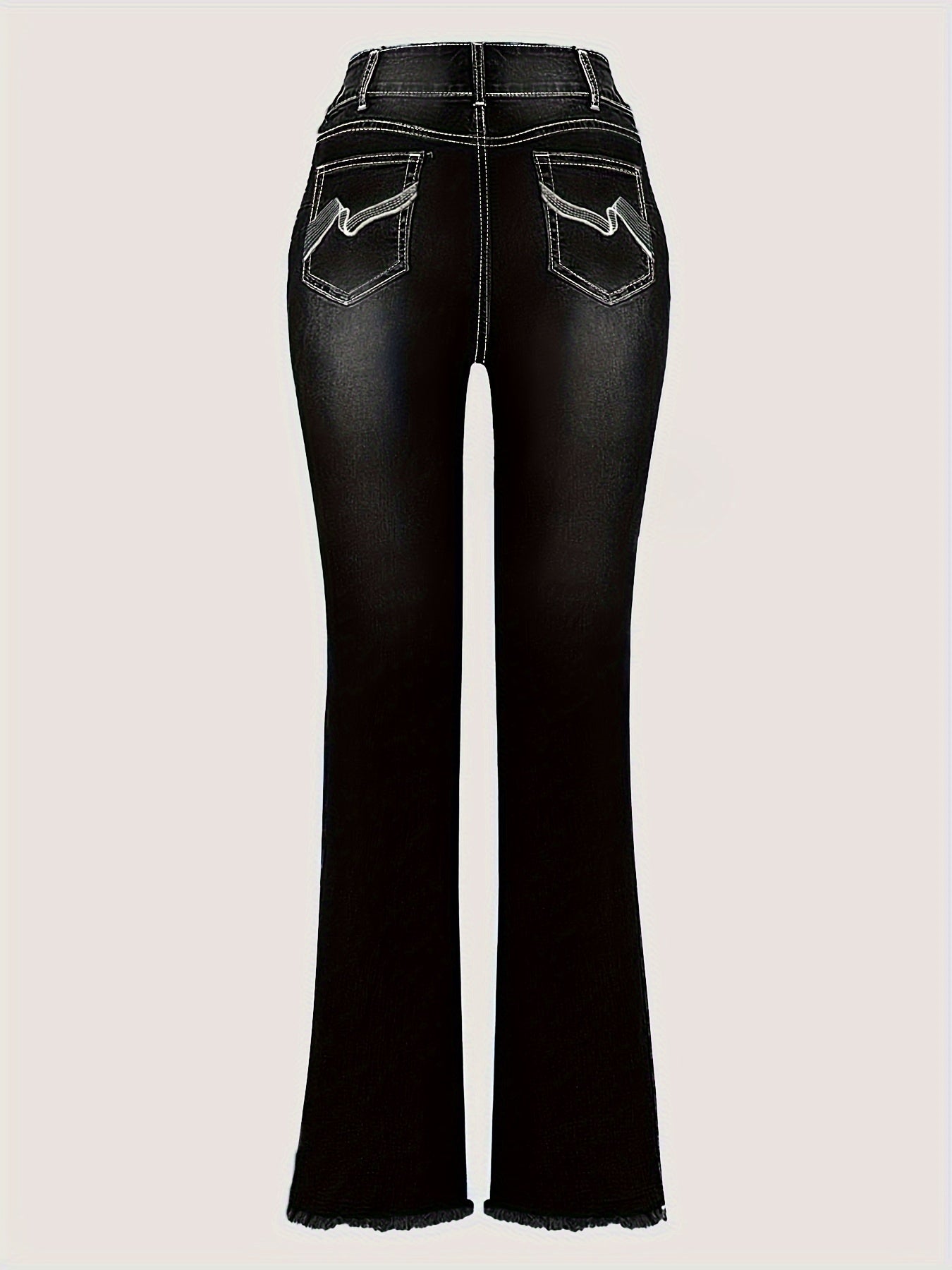 Women's Black High-Waisted Flare Jeans Plus Size Geometric Embroidery