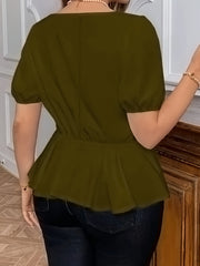 Plus Size Women's Blouse Short Sleeve Square Neck Soft Pink Flowy Top