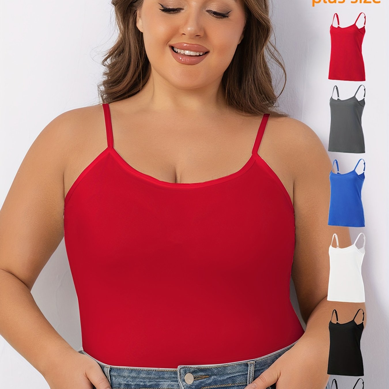 Women's Summer Camisoles Pack of 6 Solid Color Adjustable Straps Plus Size