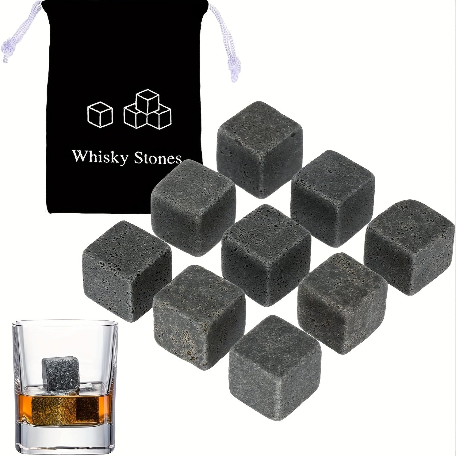 Whiskey Stones Gift Set with Reusable Ice Chillers for Men, 6-12pcs