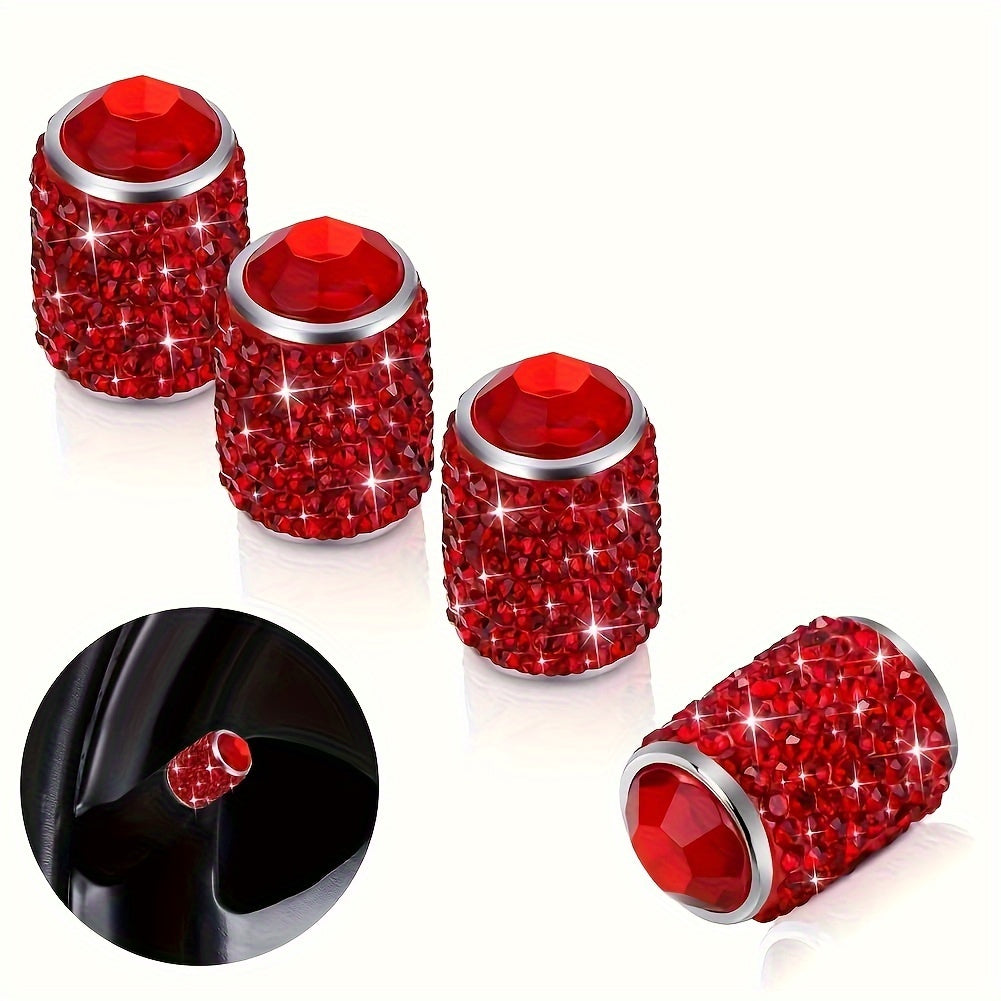 4 Pcs Pink Crystal Rhinestone Car Tire Valve Stem Caps Universal for Cars Trucks