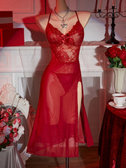 Women's Lace Mesh Dress with Sheer Back and Cross Straps Lingerie