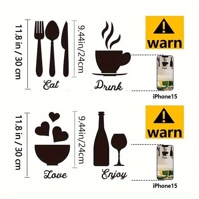 17-Piece Acrylic Mirror Wall Stickers Kitchen Decor Set with Fork Spoon Bowl Tea Cup Bottle Signs