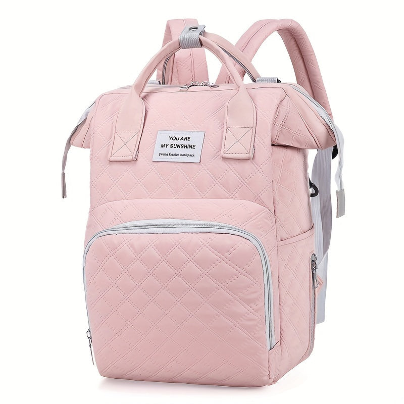 Solid Color Diaper Bag with Large Capacity and Insulated Bottle Pocket for Moms