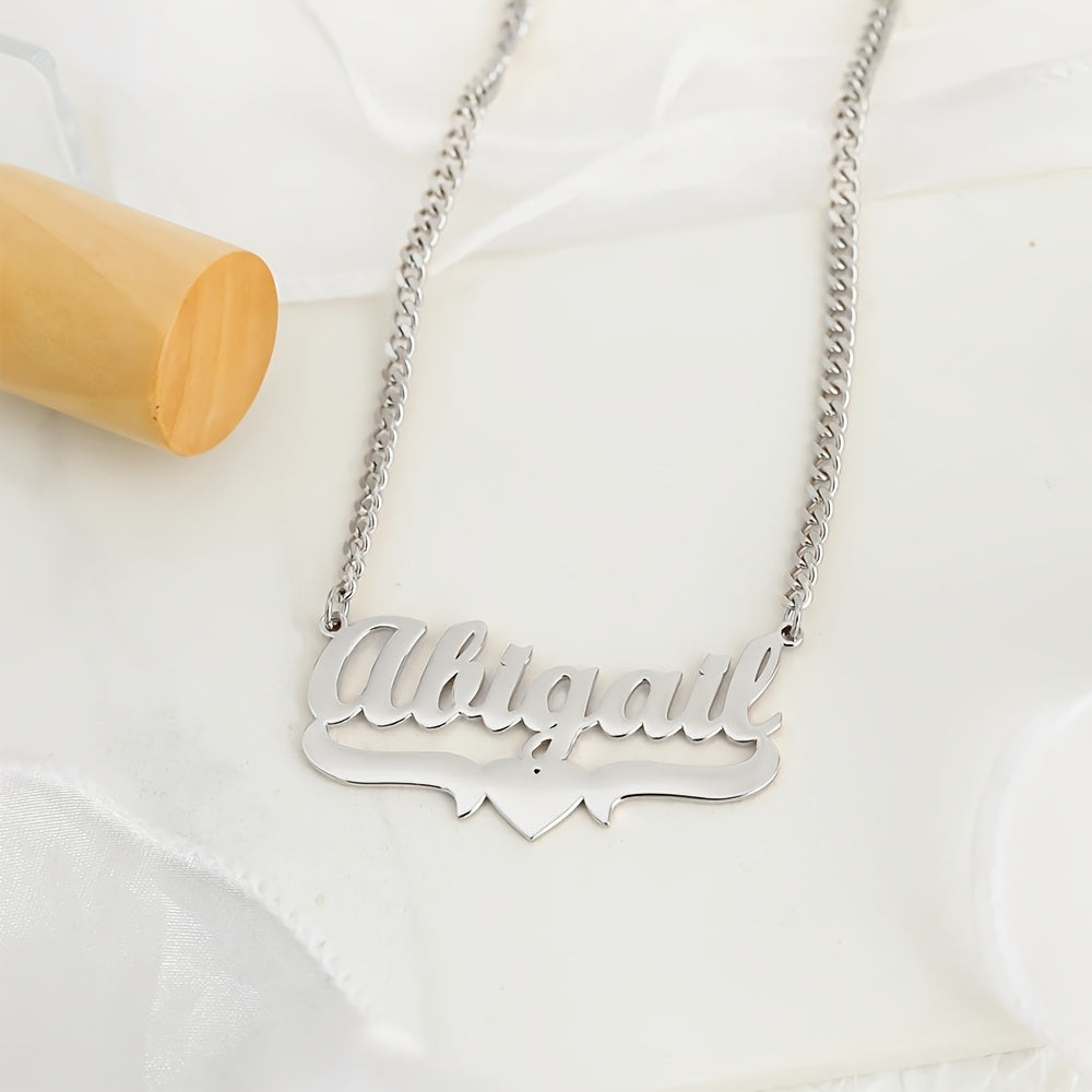 Women's Stainless Steel 4mm Cuban Link Chain Necklace with Personalized Name Pendant