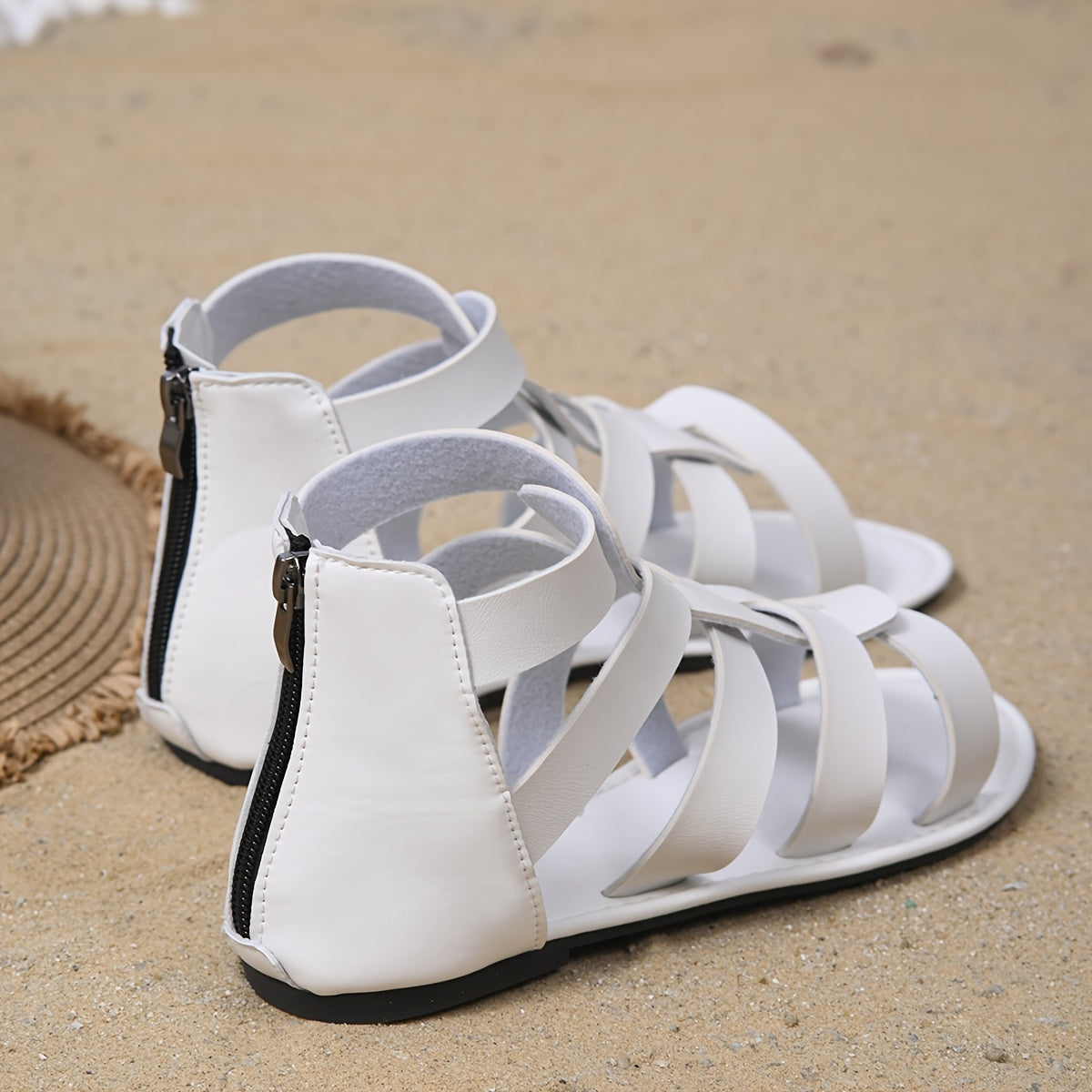 Zapatos planos para mujer de color sólido con cremallera trasera, verano cómodos