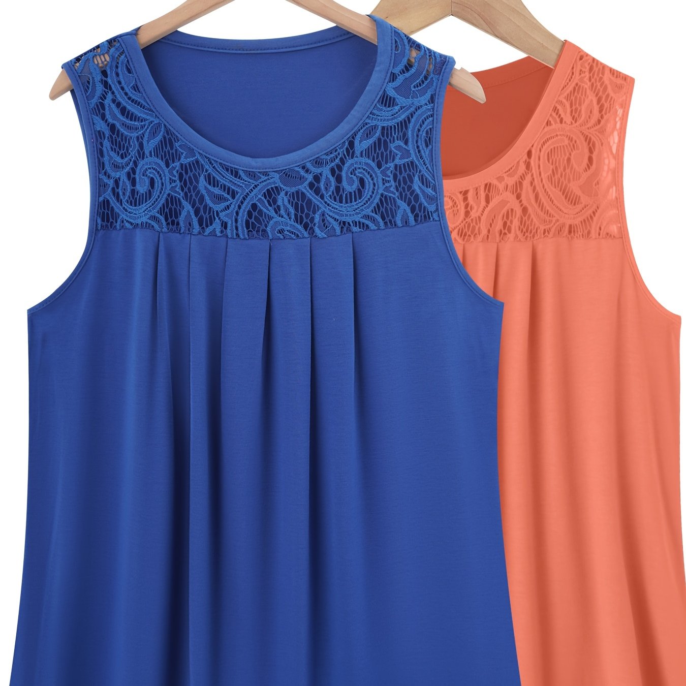 Женский комплект топов без рукавов из полиэстера с рюшами, контрастным кружевом, повседневный летний